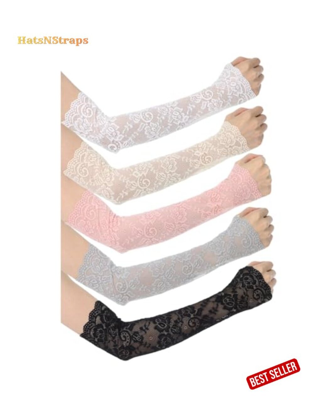 5 Pairs Women Lace Arm Sleeves Fingerless Elbow Length Sun Protection